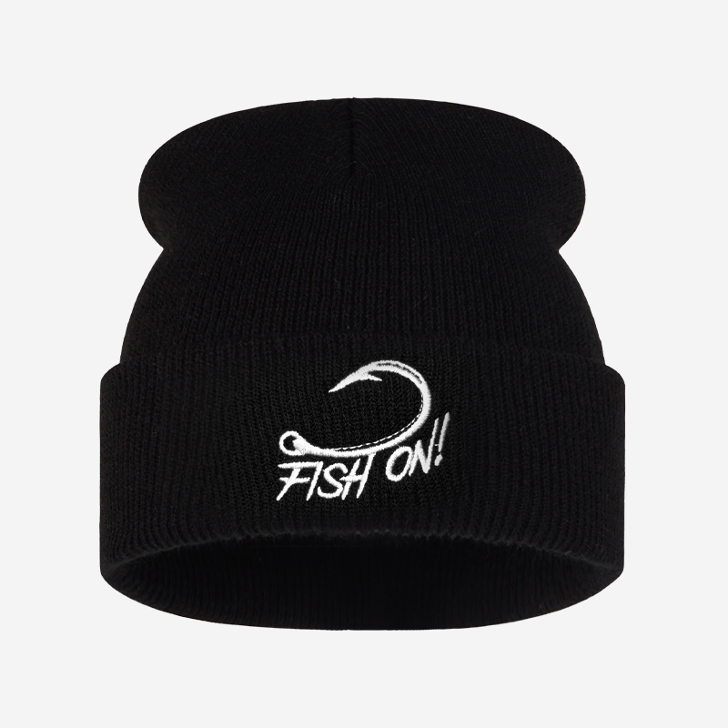 Beanie Cuffed Knit - Outdoor Angler Fish On Embroidered Beanie,